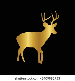 Logotipo del ciervo de oro. Ilustración vectorial simple. Emblem diseño plantilla de negocio. Icono de ciervo clásico. La caza de la naturaleza salvaje. Cabeza de silueta. Stag, Buck, Hart, Reindeer, Mule, Whitetail, Elk, Antler. 