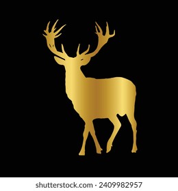 Logotipo del ciervo de oro. Ilustración vectorial simple. Emblem diseño plantilla de negocio. Icono de ciervo clásico. La caza de la naturaleza salvaje. Cabeza de silueta. Stag, Buck, Hart, Reindeer, Mule, Whitetail, Elk, Antler. 