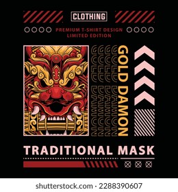 Gold demon t-shirt design, suitable for printing and other uses.