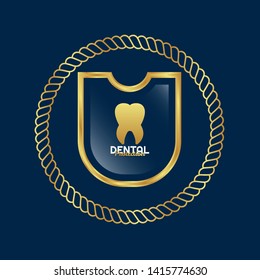 gold dental protection shield company logo. tooth gold logo