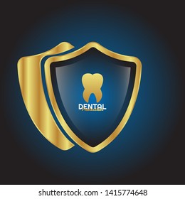 gold dental protection shield company logo. tooth gold logo