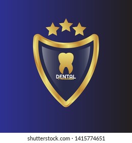 gold dental protection shield company logo. tooth gold logo
