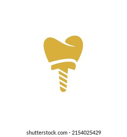 gold dental and screw bolt logo icon