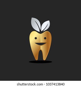 gold dental smile leaf vector logo