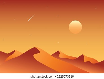 Gold desert in sunset. Sand dunes. Landscape design vector illustration. Middle East desert mountains sandstone background. Sand in nature	
 svg