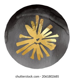 Gold Design Boho Watercolor Element. Decorative ornament template. Vintage, retro hand drawn style. 