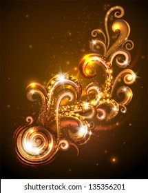 Gold design element with swirls. Vector illustration.