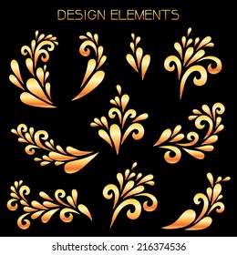 Gold design elements. Vector floral decoration made from swirl shapes.