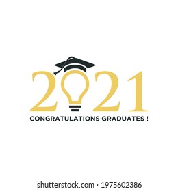 Gold design for graduation ceremony. Class of 2021. Congratulations graduates typography design template for shirt, stamp, logo, card, invitation etc. Vector illustration 