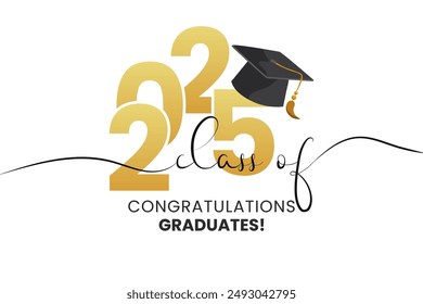 Gold design for graduation ceremony. Class of 2025. Congratulations graduates typography design template for shirt, stamp, logo, card, invitation etc.