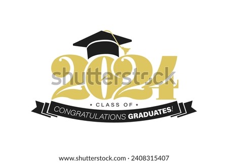 Gold design for graduation ceremony. Class of 2024. Congratulations graduates typography design template for shirt, stamp, logo, card, invitation etc. Vector illustration