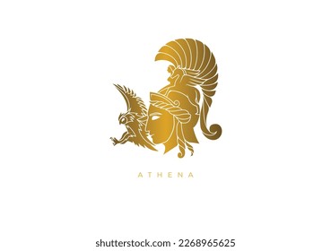 Gold design logo for Athena, the ancient Greek goddess of wisdom, war, the defense of towns, heroic endeavor, weaving, pottery and various other crafts. Vector file for any resolution without losing 