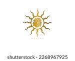 Gold design logo for Helios, the Titan god of the sun, a guardian of oaths, and the god of sight. Vector file for any resolution without losing its quality.