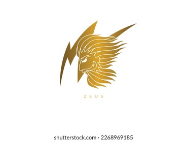 Gold design logo for Zeus, the King of the Gods and the god of the sky, weather, law and order, destiny and fate, and kingship. Vector file for any resolution without losing its quality.