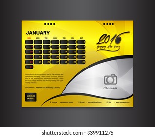 gold Desk Calendar 2016. Vector Design Template. January 2016. calendar design, calendar template, vector illustration, shop,beauty,home,spa,web,printing design, Calendar 2016
