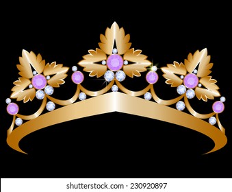 Gold diadem with amethyst on black background