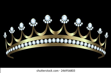 Gold diadem with diamonds on white background