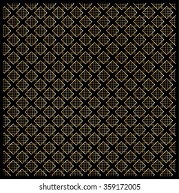 Gold diamond, Checkered pattern. Modern ornament with diamond and gold polka dots on black background. Background pattern with the abstract shapes of diamond ornament. For Fabric design. Vector file