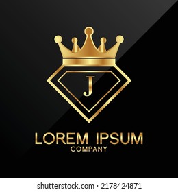 Gold Diamond and Crown J Letter Logo Design vector Template
