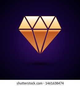 Gold Diamond icon isolated on dark blue background. Jewelry symbol. Gem stone.  Vector Illustration