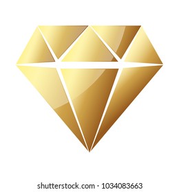 Gold diamond icon. Vector illustration. Golden diamond, isolated on white background.