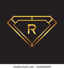 Plantilla de diseño del logotipo de Gold Diamond Inicial R Premium