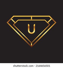 Plantilla de diseño de logotipo de oro Diamante inicial de U Premium
