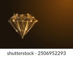 Gold diamond isolated on dark brown background. The design highlights luxury, elegance, emphasizes wealth and premium sophistication. Rdiant, high-end aesthetic. Abstract vector illustration