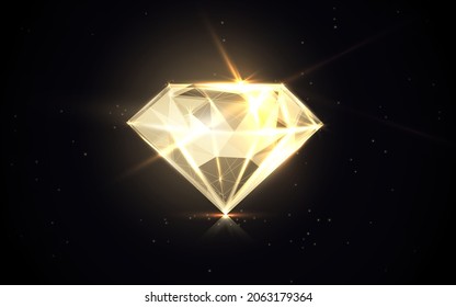 Gold Diamond. Low Polygon Line, Triangles, And Particle Style Design. Abstract Geometric Wireframe Light Connection Structure. Vector Illustration