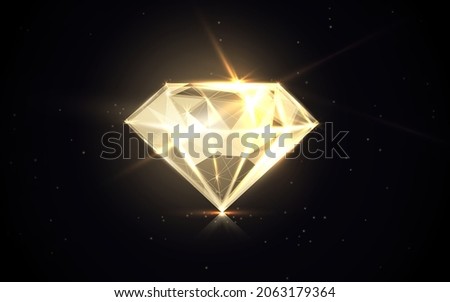 Gold Diamond. Low polygon line, triangles, and particle style design. Abstract geometric wireframe light connection structure. Vector illustration