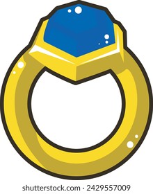 Iconos del anillo del diamante del oro. Elementos de anillo de diamantes azules para el premio del juego. Elementos de juego de premio de oro. Las ilustraciones del anillo del Padrino. Joyas de oro y diamantes. Icono de joya de clip art. Símbolo de joyería.