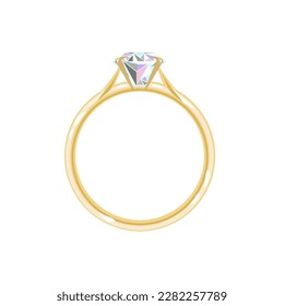 Goldener Diamantring einzeln auf weißem Hintergrund.Vektorgrafik von Schmuck für Hochzeiten, Schmuckdesigns.