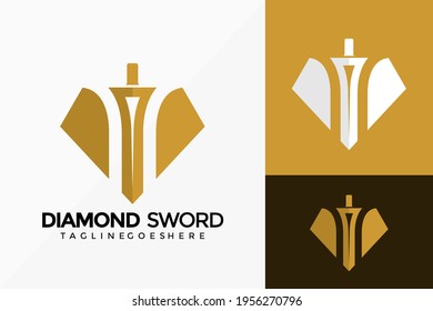 Gold Diamond Sword Logo Vectordesign. Abstraktes Emblem, Design-Konzept, Logos, Logotyp-Element für Vorlage.