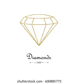 Gold diamond thin line design element. Vector illustration.