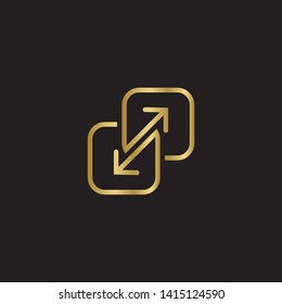 gold direction arrows for transfer, sync, migration data. traffic bridge or exchange concept. linear logo icon  design isolated on black background. Suitable for web landing page