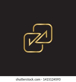 gold direction arrows for transfer, sync, migration data. traffic bridge or exchange concept. linear logo icon  design isolated on black background. Suitable for web landing page