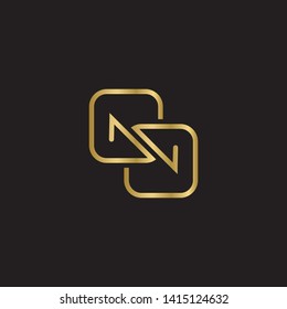 gold direction arrows for transfer, sync, migration data. traffic bridge or exchange concept. linear logo icon  design isolated on black background. Suitable for web landing page