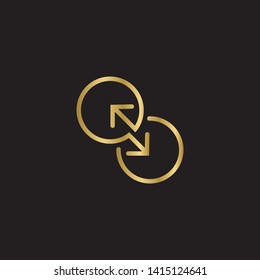 Gold Direction Arrows For Transfer, Sync, Migration Data. Traffic Bridge Or Exchange Concept. Linear Logo Icon  Design Isolated On Black Background. Suitable For Web Landing Page