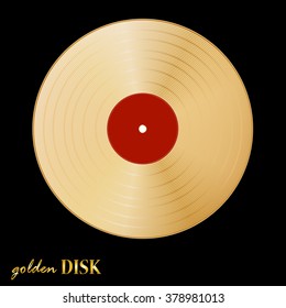 Gold disk vinil on black background. Vector illustration