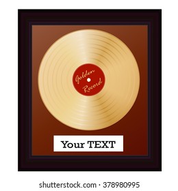 Gold disk vinyl with frame. Vector illustration