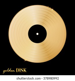 Gold disk vinyl on black background. Vector illustration
