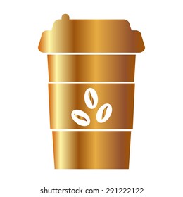 Gold Disposable coffee cup icon. vector icon 