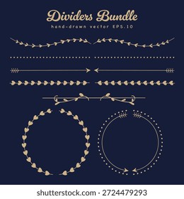 Gold Dividers Bundle Border Collection. Vector Illustration