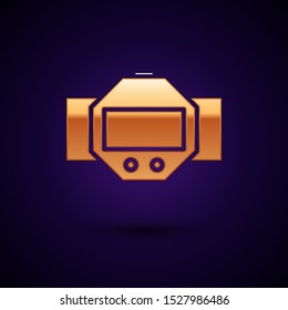Gold Diving watch icon isolated on dark blue background. Diving underwater equipment.  Vector Illustration