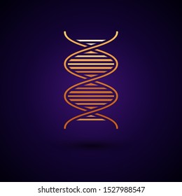 Gold DNA symbol icon isolated on dark blue background.  Vector Illustration
