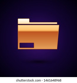 Gold Document folder icon isolated on dark blue background. Accounting binder symbol. Bookkeeping management. Vector Illustration Gold Document folder icon isolated on dark blue background. Accounting binder symbol. Bookkeeping management. Vector Illustration