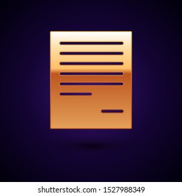Gold Document icon isolated on dark blue background. File icon. Checklist icon. Business concept.  Vector Illustration