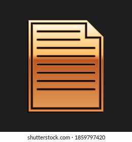 Gold-Dokument-Symbol einzeln auf schwarzem Hintergrund. Dateisymbol. Checkliste-Symbol. Geschäftskonzept. Lange Schattenstil. Vektorgrafik.