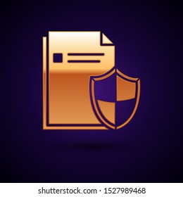 Gold Document protection concept icon isolated on dark blue background. Confidential information and privacy idea, secure, guard, shield.  Vector Illustration
