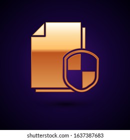 Gold Document protection concept icon isolated on dark blue background. Confidential information and privacy idea, secure, guard, shield.  Vector Illustration